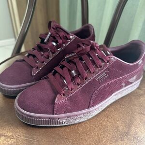 Puma Women's Maroon Suede Lace-Up Sneakers